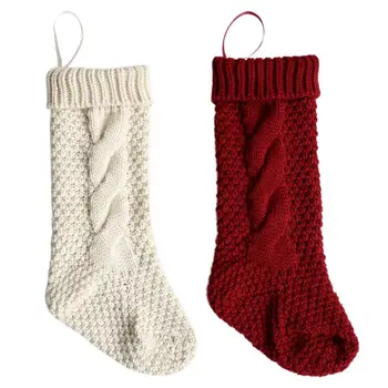 

1Pc 46cm Christmas Hanging Pendant Tree Decoration Ornament Thickened Braided Knitted Cuffed Socks Gift Candy Bag