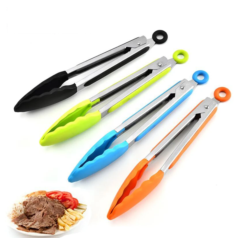 7'' Silicone BBQ Tongs Tips Kitchen Mini Tong Heat Resistant Steak Clip  Cooking Tongs Steel Food Clamp Kitchenware Cook Utensils - AliExpress