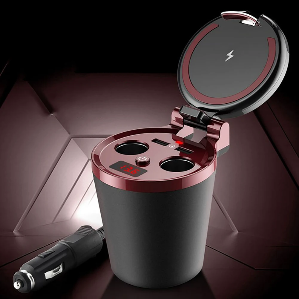 New 3 In 1 Car Qi Wireless Fast Charger Cup Holder Lighter For Cell