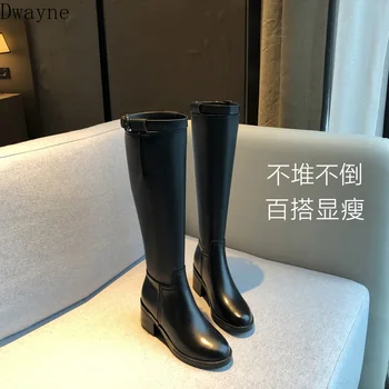

Cavalier female boots 2019 autumn new slim leather boots thick with knee high heel boots