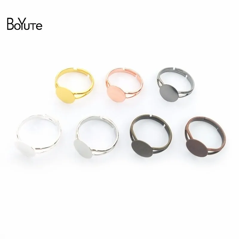 

BoYuTe (40 Pieces/Lot) Metal Brass Adjustable Ring Base with 6MM 8MM 10MM 12MM Flat Blank Pad Diy Handmade Jewelry Accessories