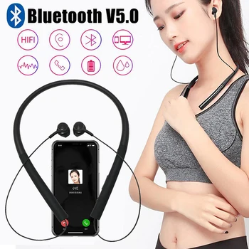 

Magnetic Bluetooth 5.0 Wireless Earphone Neck Sport Stereo Earphones Microphone For ihpone and Samsung Huawei Xiaomi Phone