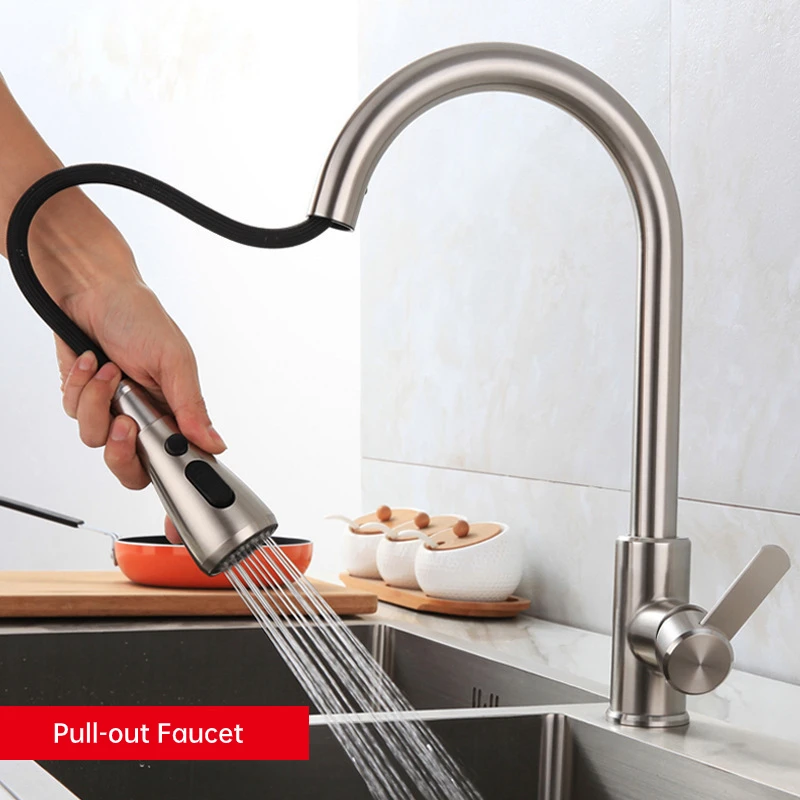 Kitchen Faucet with Pull Down Sprayer and Soap Dispenser Single Handle High Arc Brushed Gold Utility Sink Faucet Freeze Proof detergent foam box leak proof soap box dispensing box with sponge holder hand press kitchen soap dispenser box