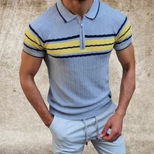 New Fashion Men's Sweater Thin Spring And Summer Daily Slim Contrast Casual Stripe Short Sleeve Knitted Sweater