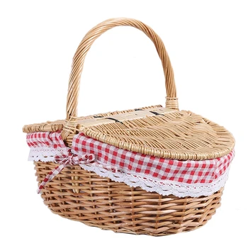 

Wicker Basket Willow Picnic Basket Hamper Shopping Basket Bag with Lid and Handle and Liner for Outdoor Camping Picnic