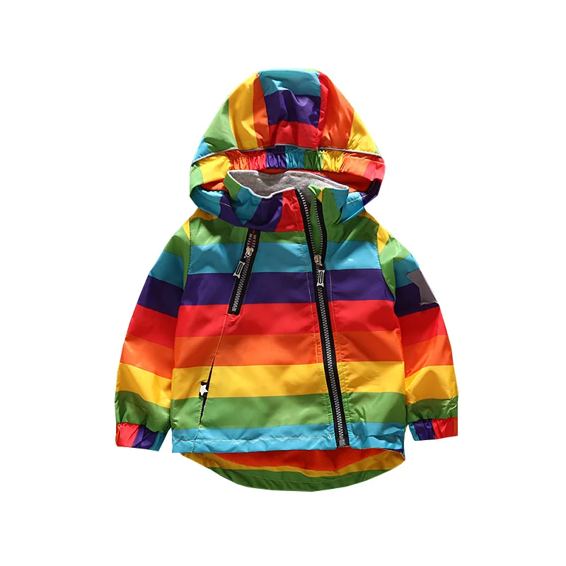 New Fashion Boys Girls Rainbow Coat Hooded Sun Water Proof Children's Jacket for Spring Autumn Kids Clothes Clothing Outwear