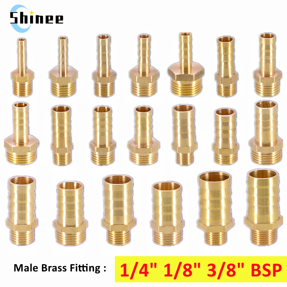 Brass Pipe Fitting 6/8/10/12/14/16mm Hose Barb Tail 1/8" 3/8" 1/4" BSP Male Connector Joint Copper Coupler Adapter
