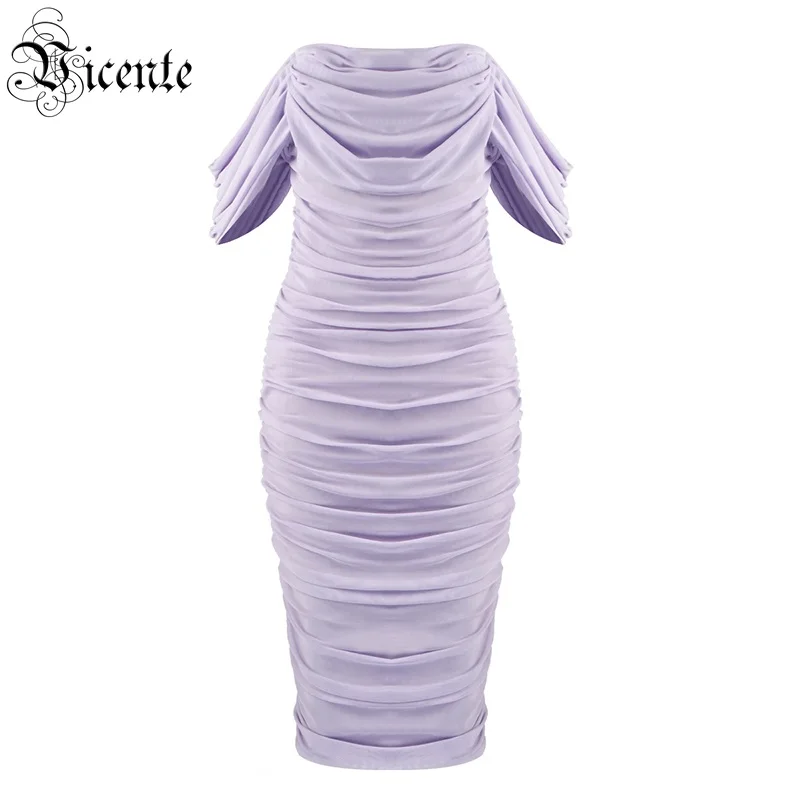 

Vicente All Free Shipping 2019 Hot New Trendy Off The Shoulder Drape Design Slash Neck Celebrity Party Knee Length Bandage Dress