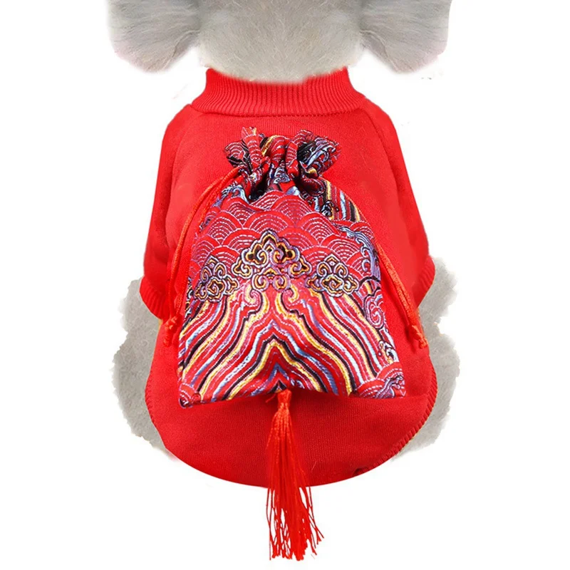Рождественская Одежда для собак, одежда для маленьких собак, Новогоднее бархатное пальто для мопса, чихуахуа, домашний Йоркширский питомец, одежда для кошек, куртка, пальто, костюм для домашних животных k - Цвет: Красный