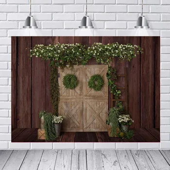 

Photography Background Retro Vintage Doors and Windows Decoration Garland Wall Stove Children Shower Show Background Studio