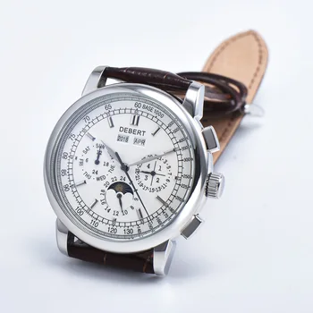 

Debert 42mm Top Brand Watch Men Moon Phase White Dial Silver stainless steel Case Automatic watch часы мужские