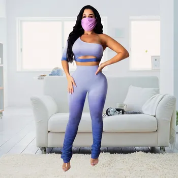 

Sexy Gradient 2 Piece Set Women Summer Clother Crop Top And Stacked Leggings Pants Two Piece Club Outfits Matching Sets