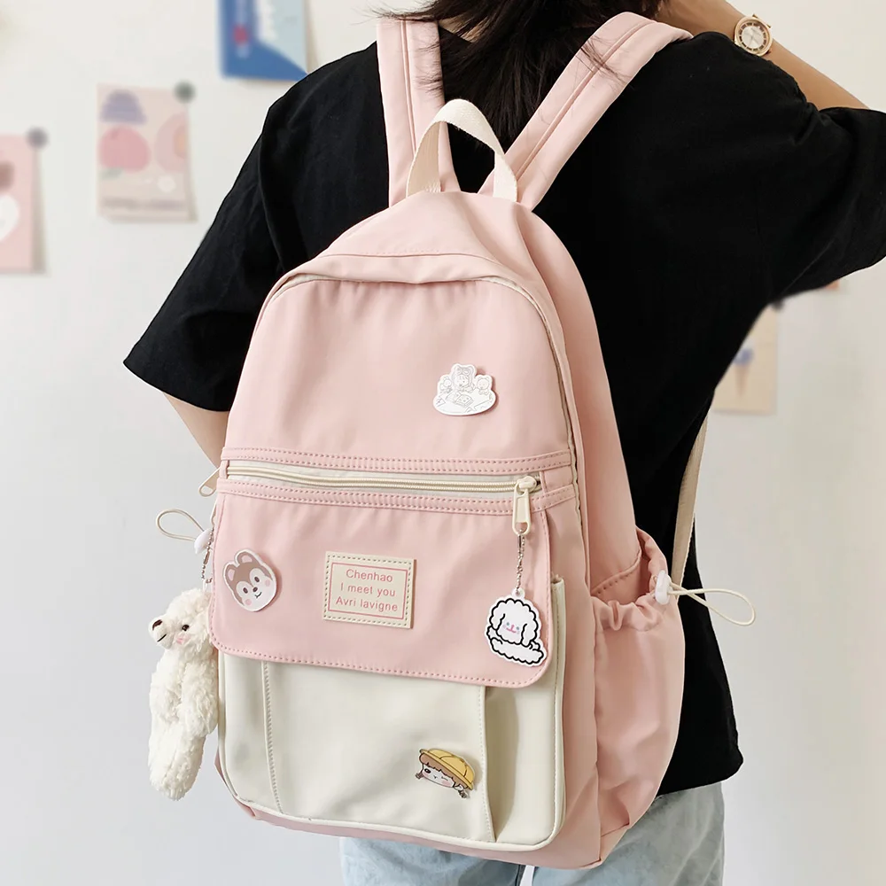 Color : Gray DESLMFGJL Cute Ladies Harajuku Backpack Female Kawaii Book Fashion Bag New Girl Waterproof Nylon Backpack Student Women School Bags Laptop Student Backpack