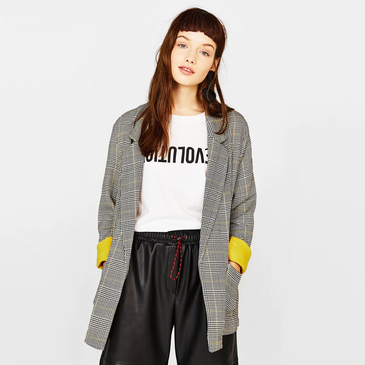

[Hodoyi] Elegant Retro Simple Commuting-Style Contrast Color Joint Classic Pattern Casual Suit Jacket