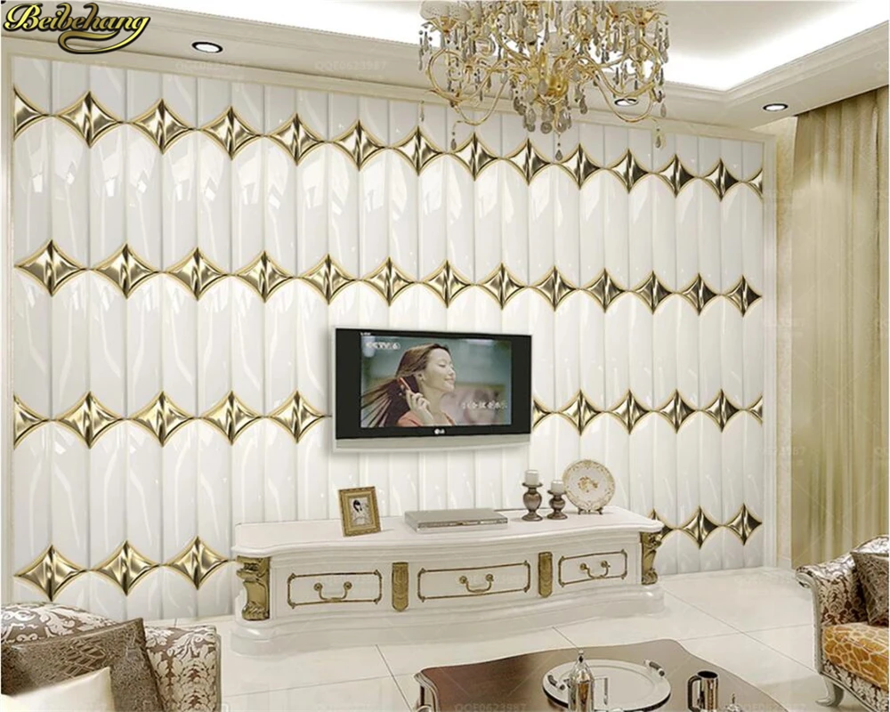 beibehang Luxury gold rhombic stitching 3d three-dimensional simple European soft bag background wall custom 3d wallpaper mural