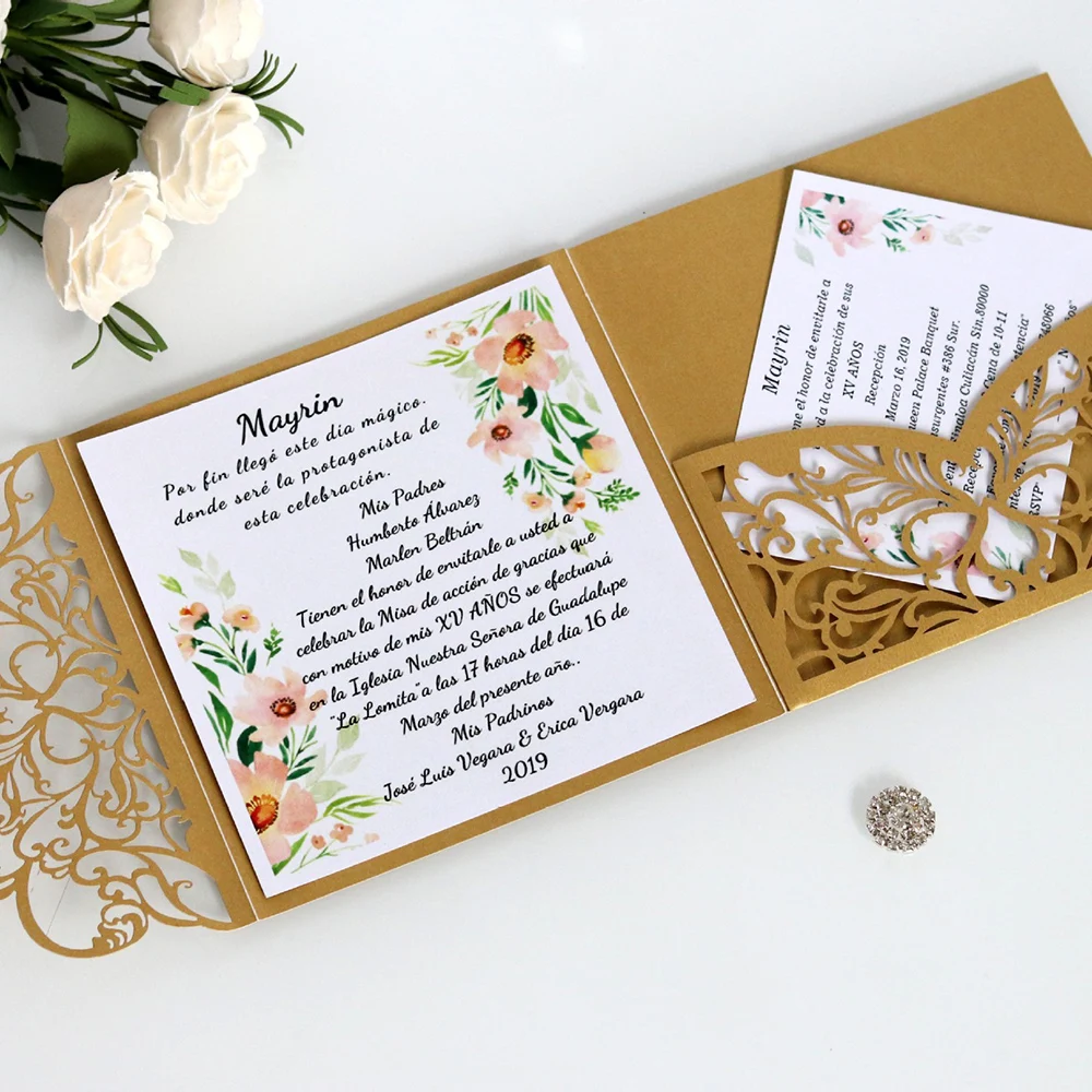  Pretty Hollowing Invitation Laser Cut Wedding Invitations Greeting Card Customize Business Birthday - 4000460390185