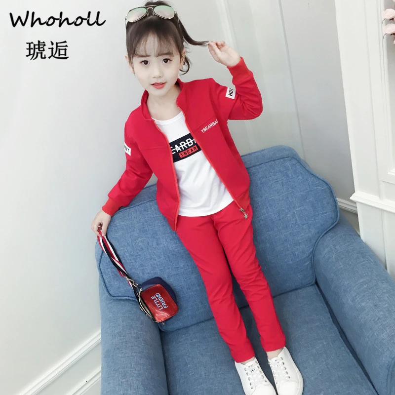 

3pcs Children Girls Clothing Sets Autumn Teenage Girls Sport Suit School Kids Clothes Tracksuit Long Coat Leggings Girls Clothes
