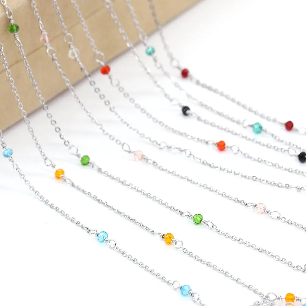 

1 Meter Handmade Stainless Steel Chain Crystal Section Beads Chains For Jewelry Making DIY Necklace Bracelet Anklet Accessories