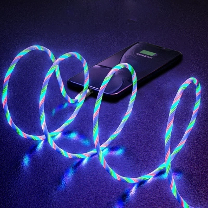 LED Glow Flowing Magnetic USB Cable Fast Charger for Huawei P Smart Z Y5 Y9 2019 P30 lite Nova 4e 5 Honor 7 20 9X 8C 8X 6C 7X 5A apple iphone charger cable