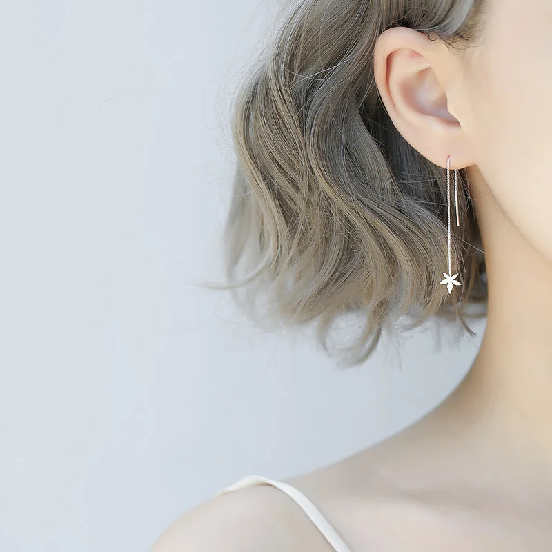 

Women Long Chain Ear Line Crystal Flower Star Maple Leaf Earrings Heart Square Triangle Round Dangle Earings Simple Jewelry Gift