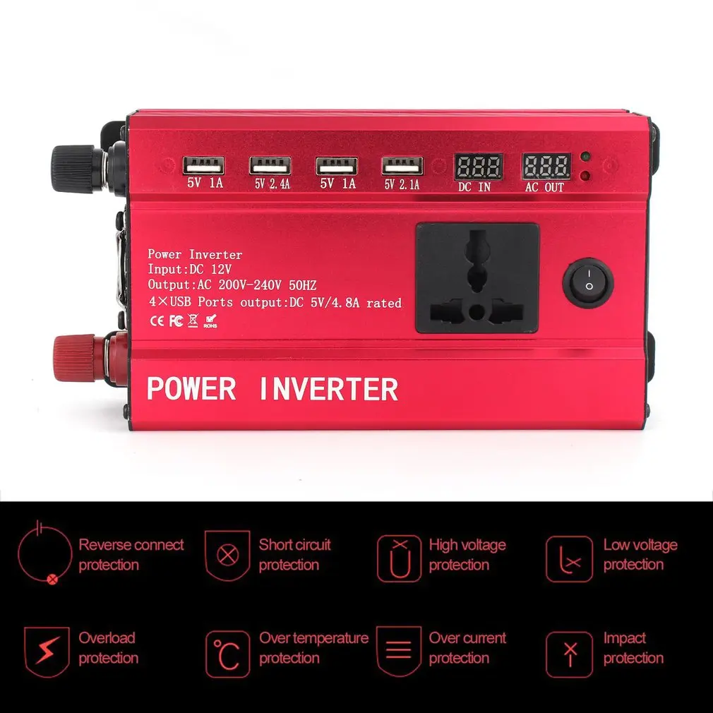 Портативный 650W Мощность автомобильный инвертор автомобиля с ЖК-дисплей Дисплей 12 V-220 V автомобильный преобразователь Питание с 4 Порты usb