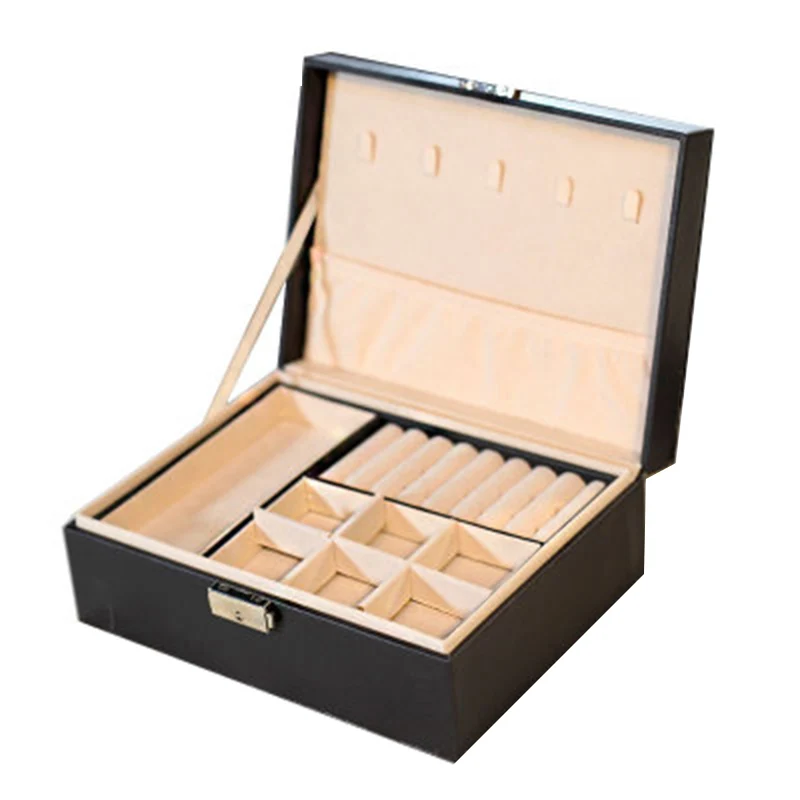 Exquisite Jewelry Box Women Leather Necklace Rings Earrings Bracelet Storage Organizer Display Case SEP99