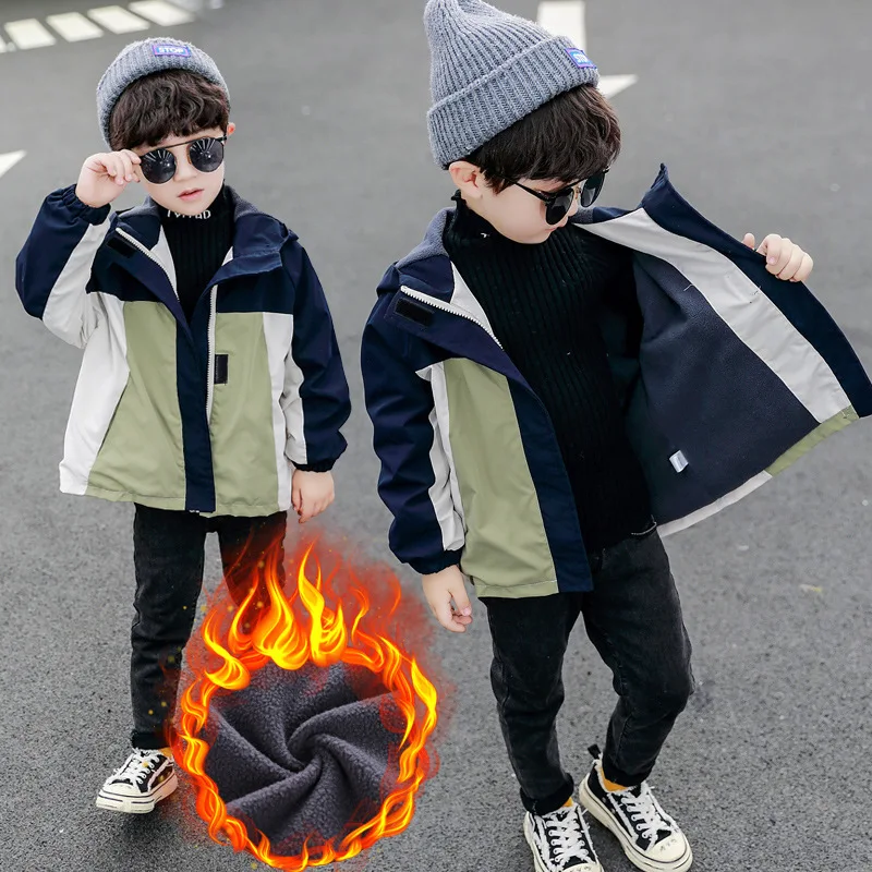 

Boys Jackets Coats Outwear 2021 Luxury Design Thicken Warm Plus Velvet Winter Autumn Fleece Cotton Cardigan Kids Children's Clot