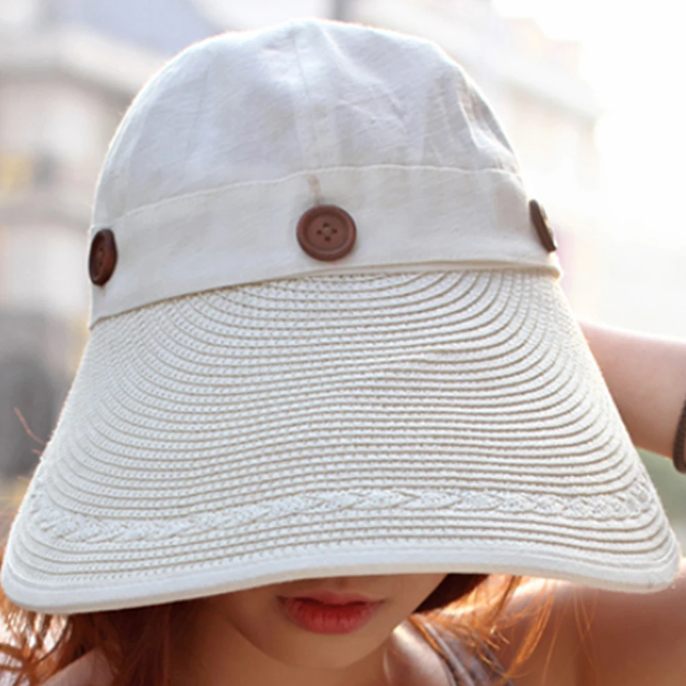 Cycling Casual Sun Cap Beach Wide Brimmed Women Hats Foldable Outdoor Adjustable Ladies Canvas Stitching Summer Sports