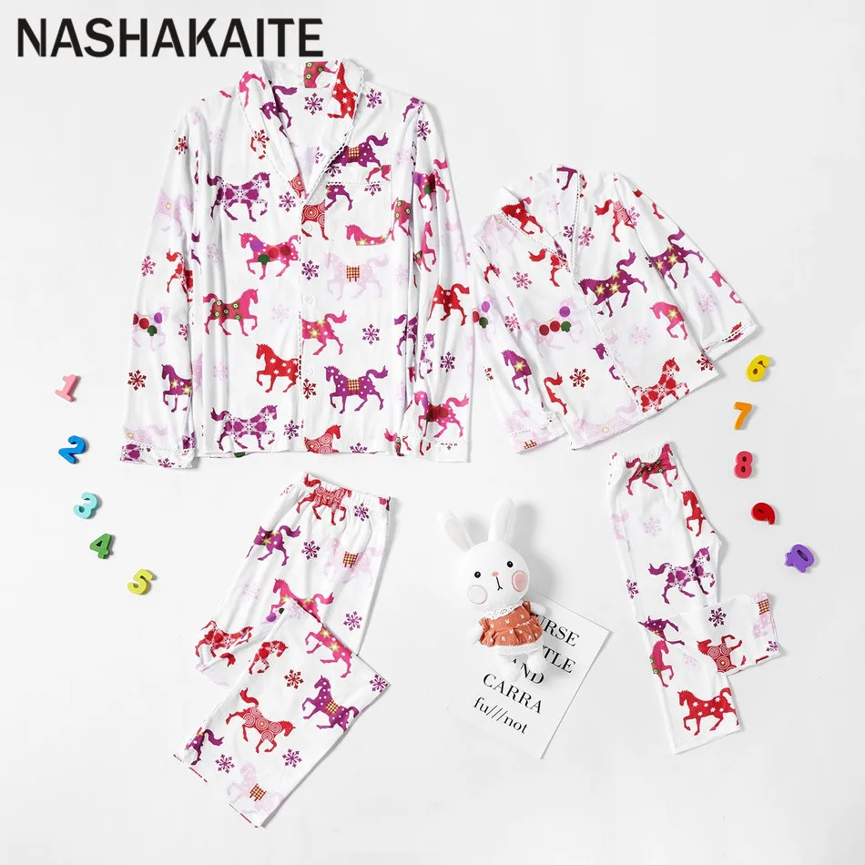 NASHAKAITE/пижамы Мама и я милый пижамный комплект с треугольным вырезом рисунком