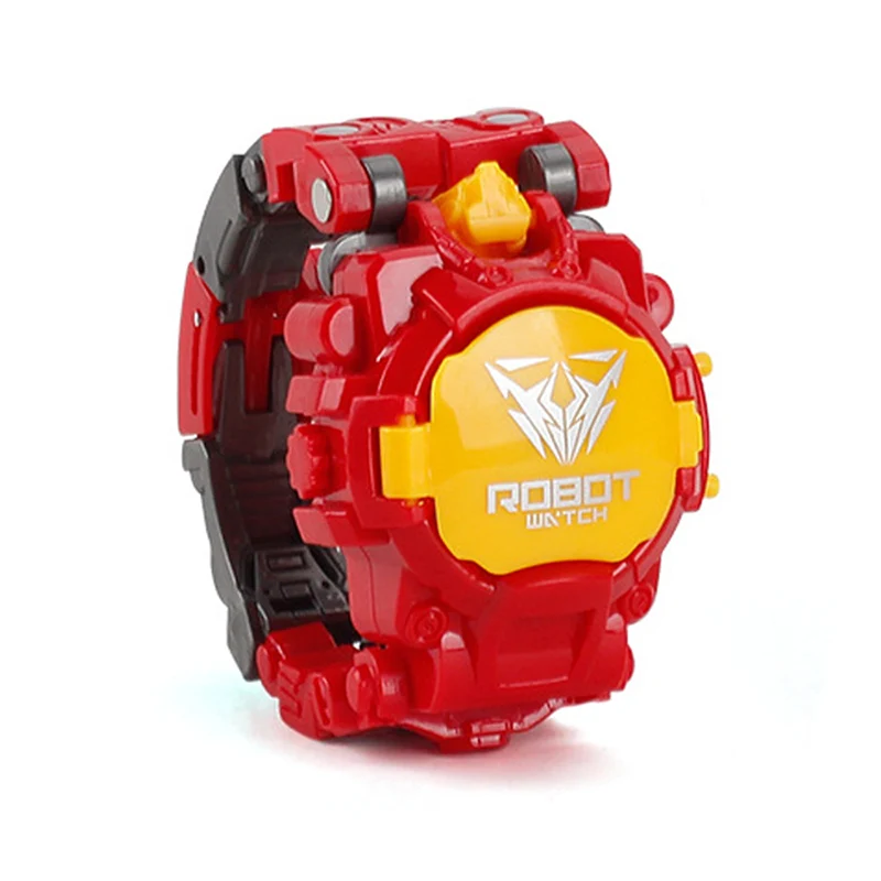 Дети робот трансформация наручные часы игрушка меха Робот Электронные часы дети спортивные мультфильм часы Дети подарки на день рождения - Цвет: red