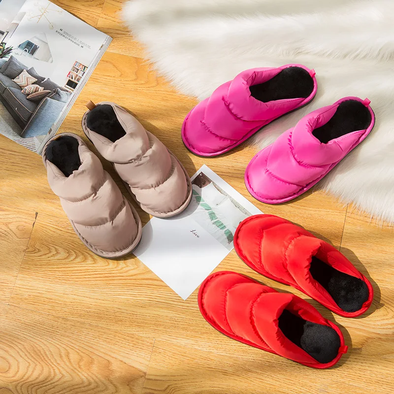 

Down Feather Cotton Slippers Women's Winter 2018 New Style Solid Color Mute Household Household Men's Couples Waterproof Thick B