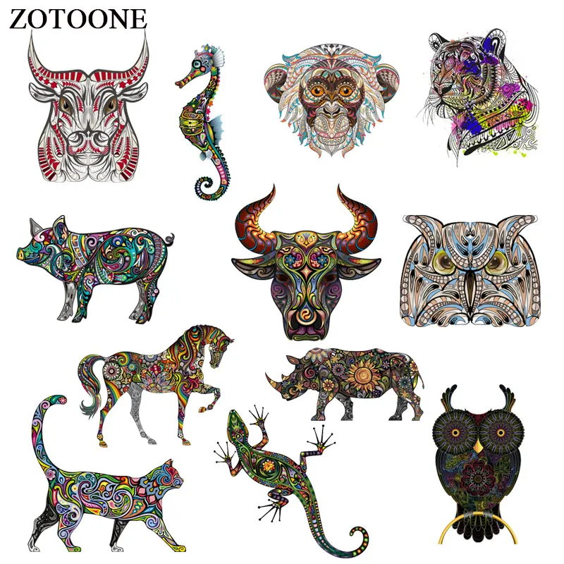 

ZOTOONE Animal Owl Tiger Iron on Transfers Bull-Head-Patch Clothing Applications DIY T-shirt Heat Press Appliques Stickers E