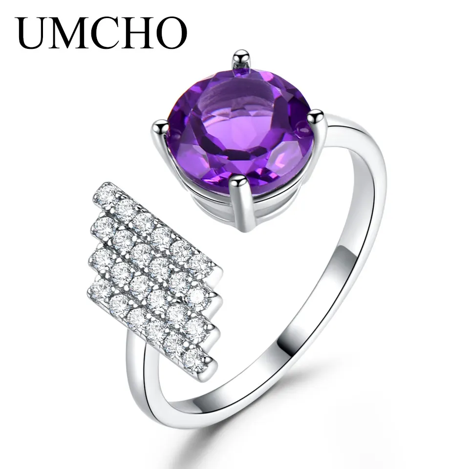 UMCHO Natural Amethyst Gemstone Rings For Women 925 Sterling Silver Elegant Engagement Wedding Rings For Women Fine Jewelry UMCHO Natural Amethyst Gemstone Rings For Women 925 Sterling Silver Elegant Engagement Wedding Rings For Women Fine Jewelry