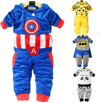 

2019New Newborn Baby Girls Boys Batman Captain America Autumn and winter Warm Outfits Velvet Hooded Tops Children's suit 0-2Y
