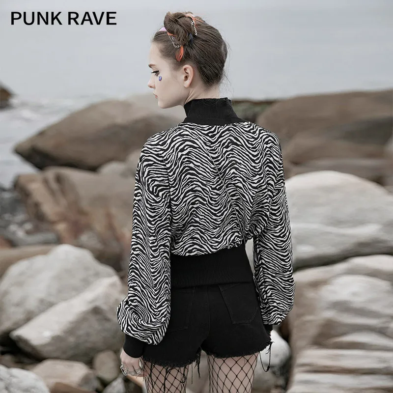PUNK RAVE Girl's Half-high Collar Zebra Plaid