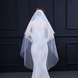 Elegant Ivory Two Layers  Bride Veil  Mid-Length Cut Edge  Appliques Tulle Veil For Wedding in Stock