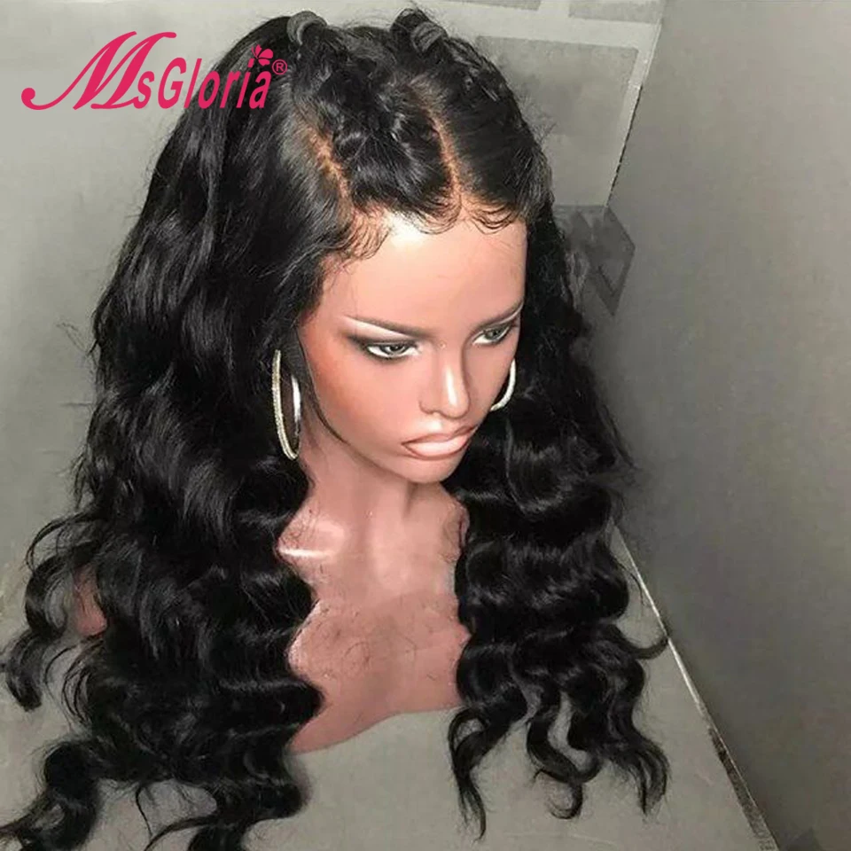 Шелковая основа 13*4 человеческие волосы на кружеве парики для черных женщин предварительно сорванные перуанские волосы Remy волнистые человеческие волосы парики с волосами младенца