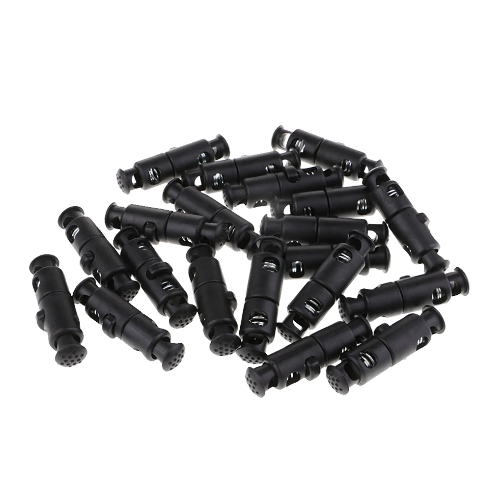20 Pieces Plastic Dual Head Drawstring Toggle Spring Stopper String Cord Locks 50x12mm