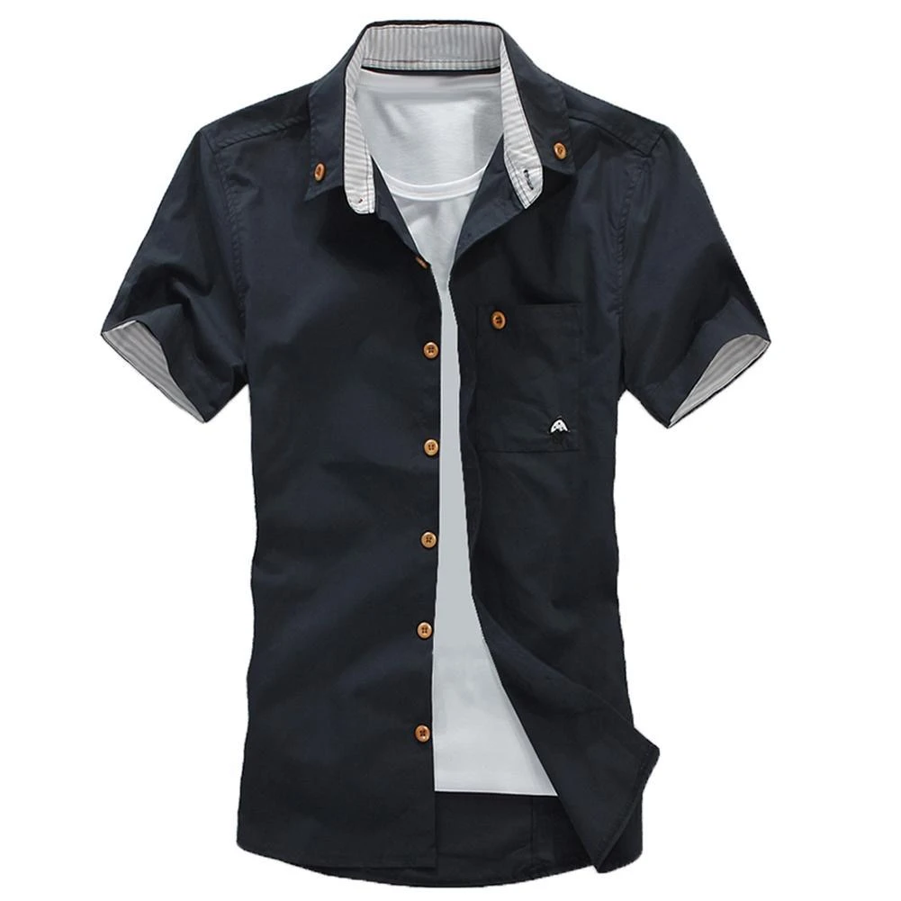 Camisas de manga corta con cuello vuelto para hombre, camisas de trabajo gruesas informales ajustadas, bordadas botones, grande, colores|Camisetas| - AliExpress