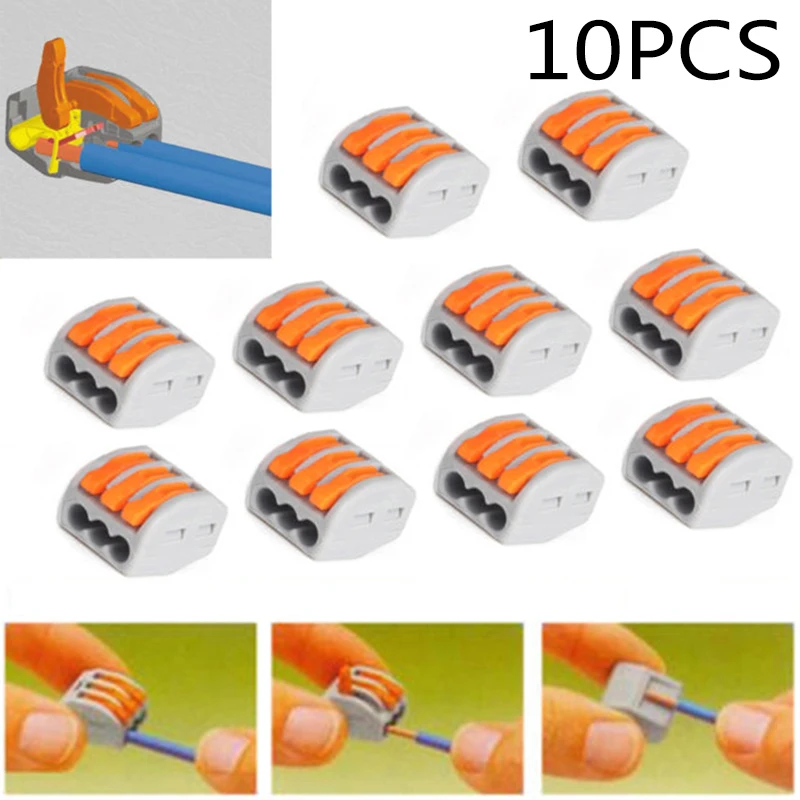 

10 Pieces 3 Way Electric Connector Cable Wire Reusable Spring Lever Terminal Block Clamp Terminal Connectors