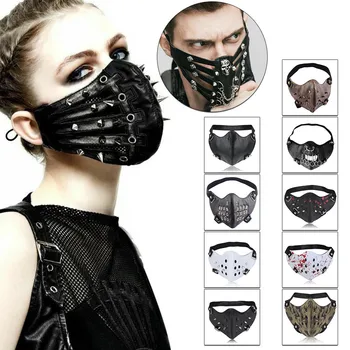 

Punk Rock Black Unisex Motorcycle Punk Hallowin Cosplay Style Metal Rivet Cover Face Cover Dust Cover Pollution Cover Pm2.5