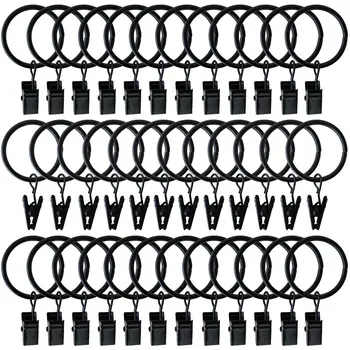 

36 Pack Rings Curtain Clips Strong Metal Decorative Drapery window Curtain Ring with Clip Rustproof Vintage Interior Diameter Bl