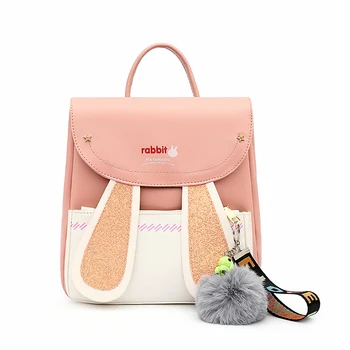 

2020 New Women Leather Backpacks Cute Cartoon Sequin Rabbit Ear Desig Women Small Backbags Female Small Backpacks