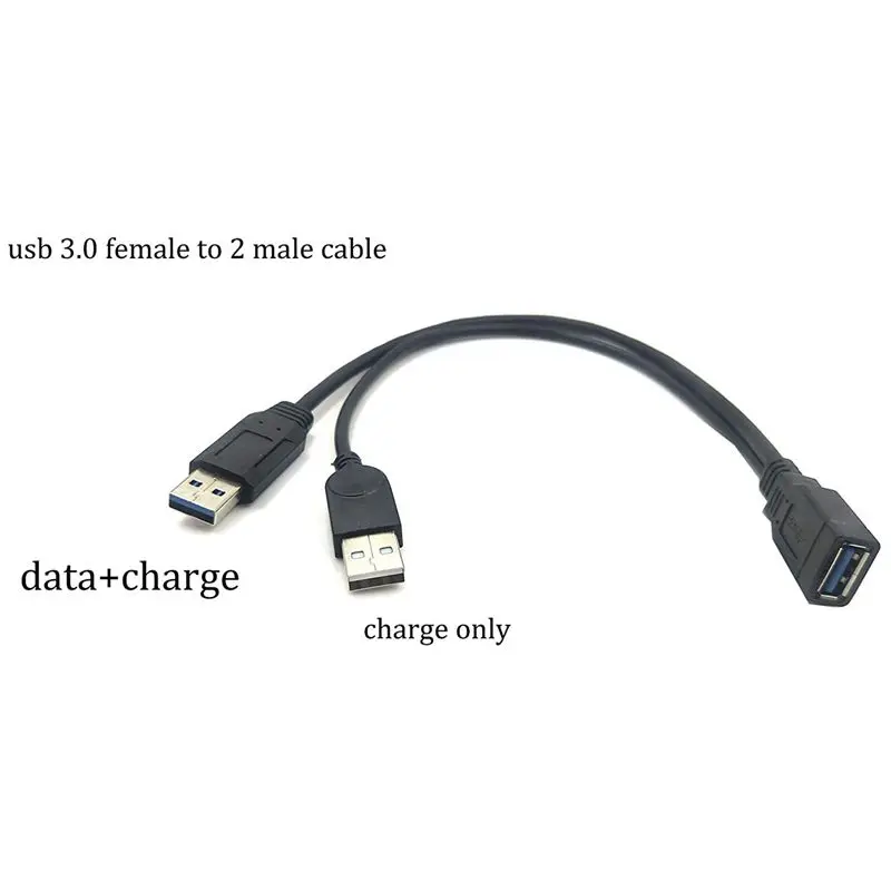 Черный USB 3,0 Женский двойной USB Мужской дополнительный кабель для передачи данных Y для 2,5 дюймового мобильного жесткого диска