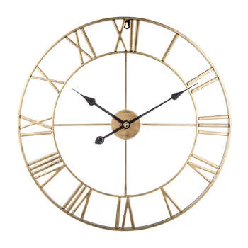 

60cm Retro Iron Roman Numerals Mute Wall Clock Battery Operated Wall Clock for Living Room Decor - Golden