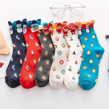 Цветные женские хлопковые носки с объемным рисунком зимние рождественские милые носки для девочек для мужчин и девочек