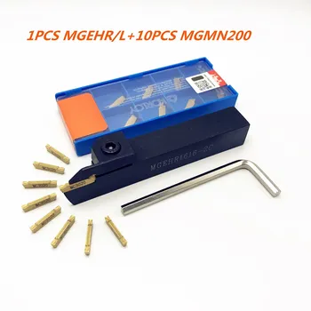 

MGEHR2020-2 1010-2 1212-2 1616-2 2525-2 HSS tool holder lathe outer grooving tool holder +10PCS MGMN200 slotted turning tools