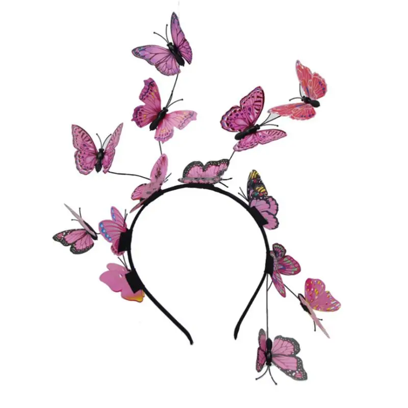 Women Girls Forest Fairy Fascinator Headband Colorful Flutter Butterflies Insect Wild Hair Hoop Woodland Photo Headpiece wide headbands for women Hair Accessories