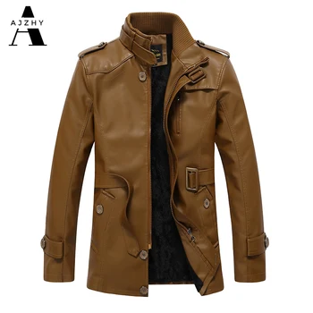 

Winter Warm Faux Leather Jacket and Coats Men Pu Leather Jackets Motorcycle Military Stand Collar Coat Fashion Mens Windbreaker