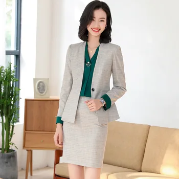 

Business Suit For Women Skirt Female Business Wear Long Sleeves Blazer And Skirt Set Office Lady One-button Skirt Suit Women